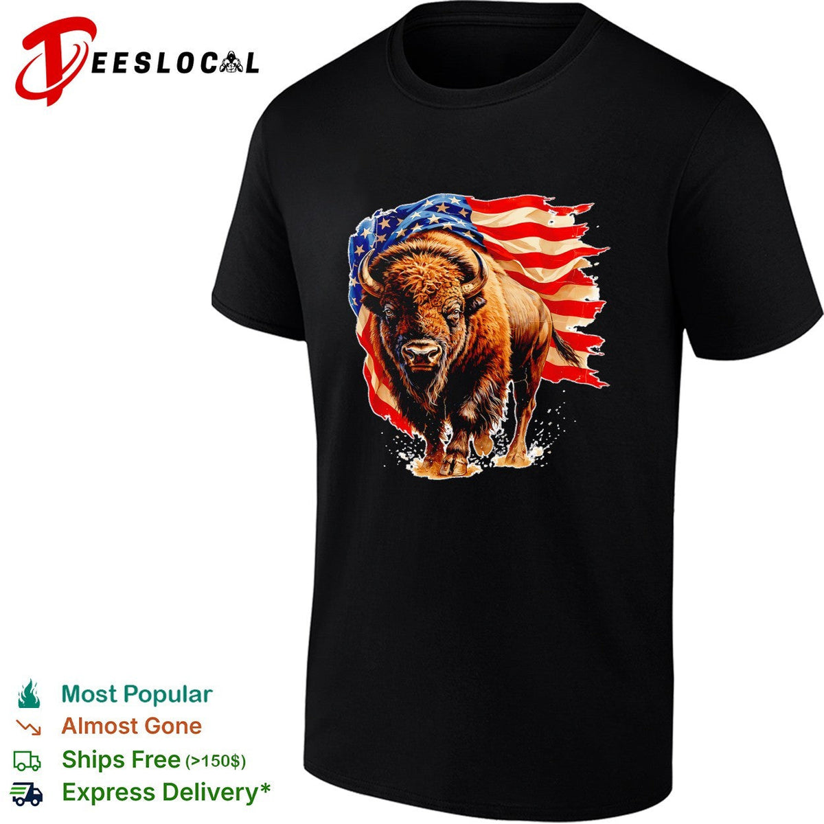 Bison American flag shirt Unisex