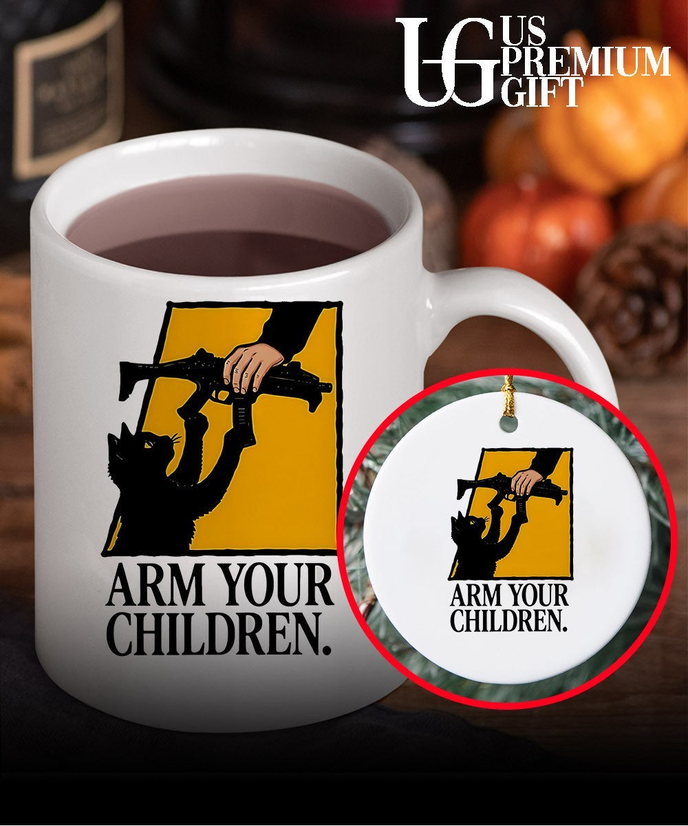 Black Cat Arm your Children claim gun humor shirt Unisex