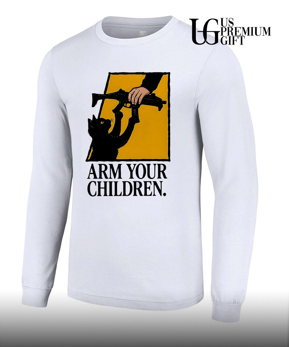 Black Cat Arm your Children claim gun humor shirt Unisex