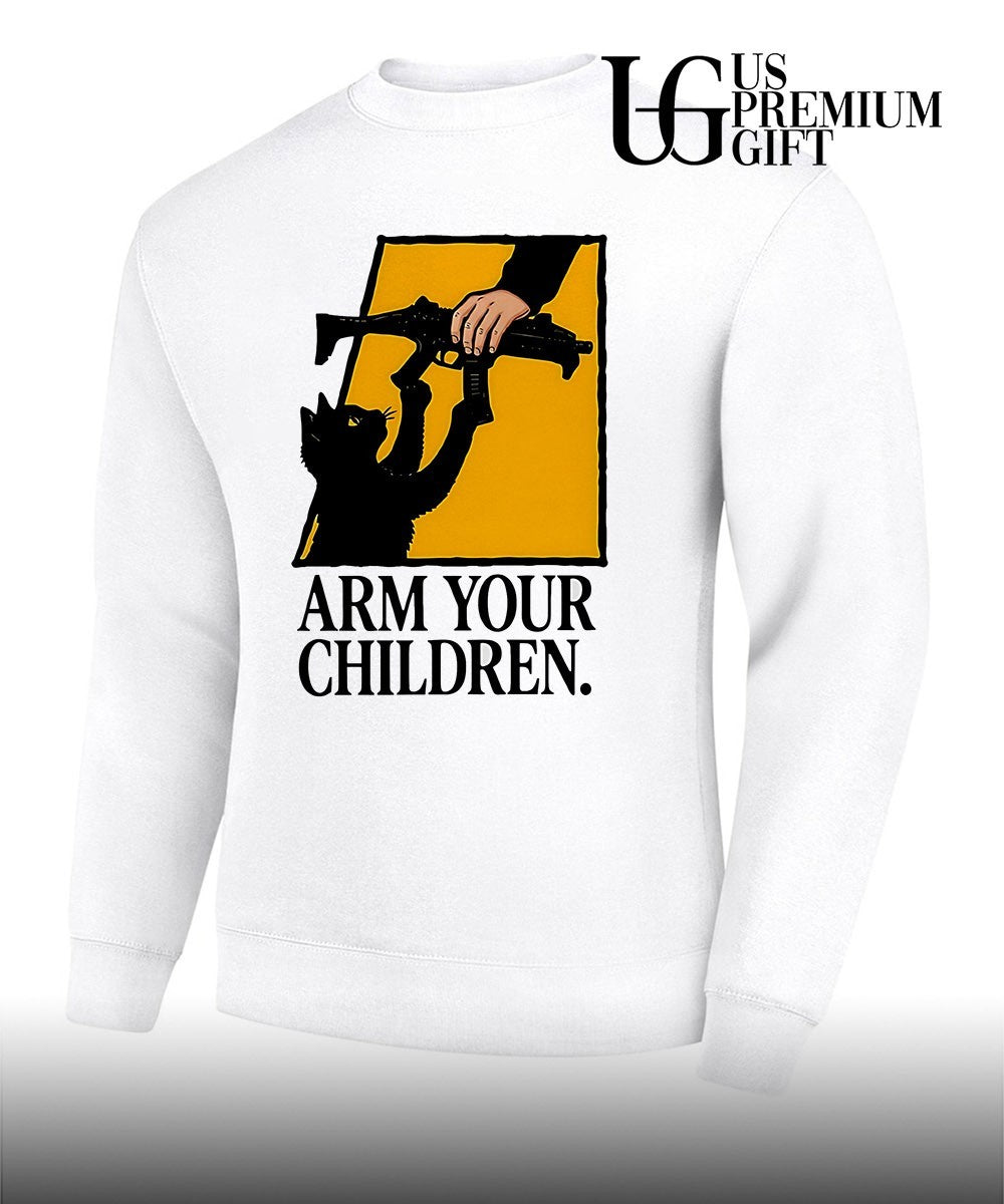 Black Cat Arm your Children claim gun humor shirt Unisex