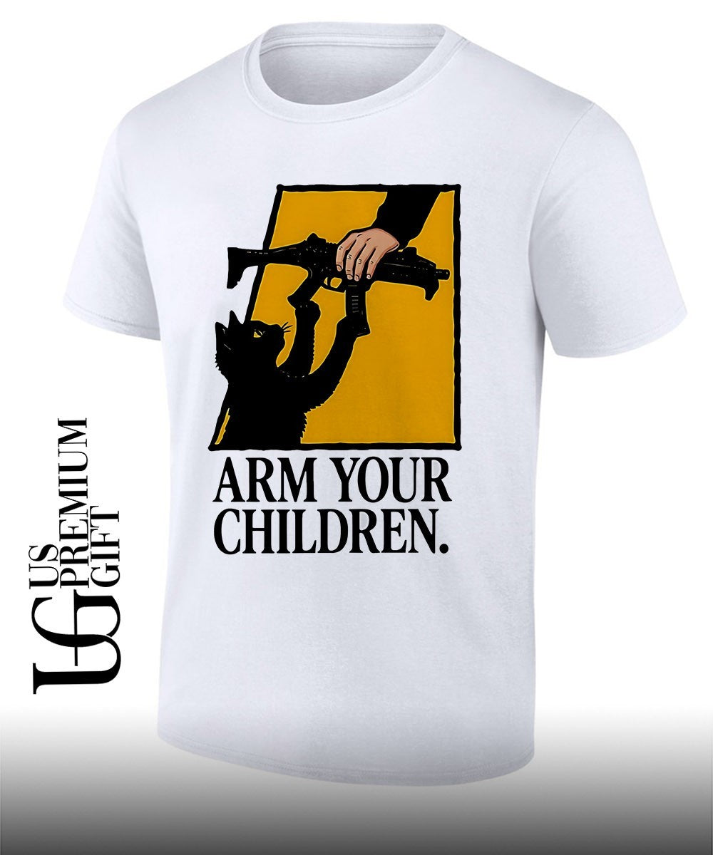 Black Cat Arm your Children claim gun humor shirt Unisex