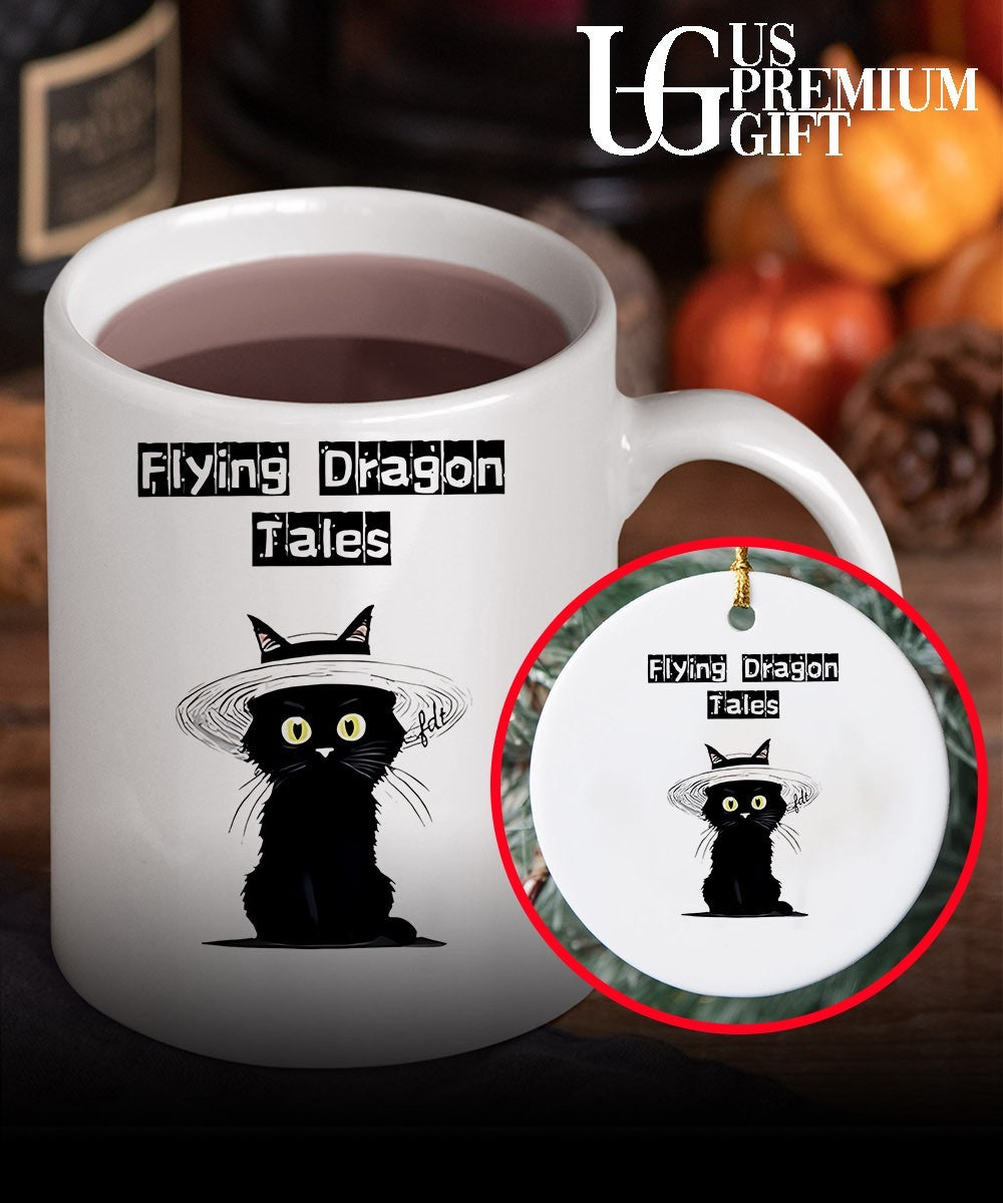 Black Cat hat flying Dragon tales shirt Unisex