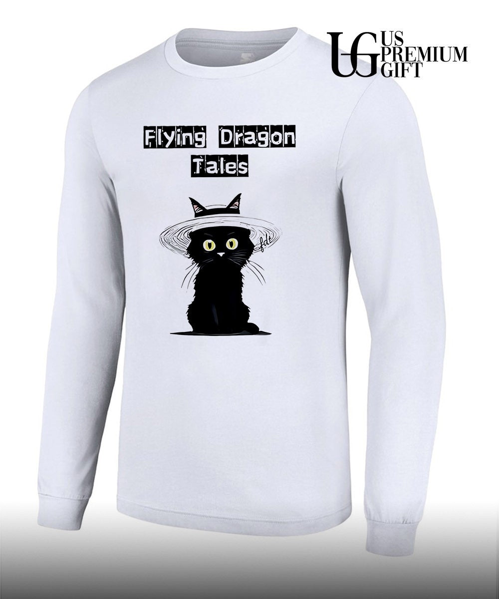 Black Cat hat flying Dragon tales shirt Unisex