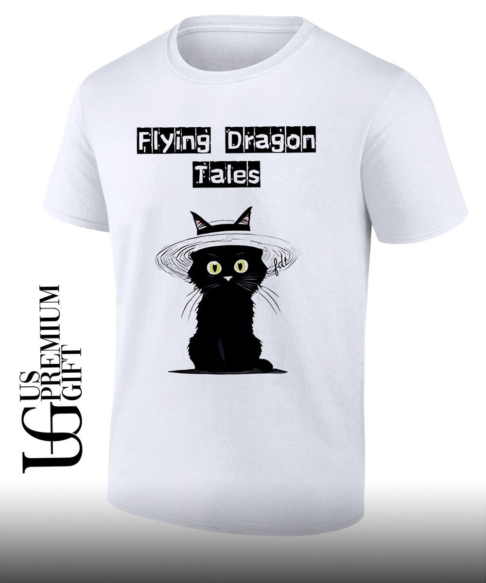 Black Cat hat flying Dragon tales shirt Unisex