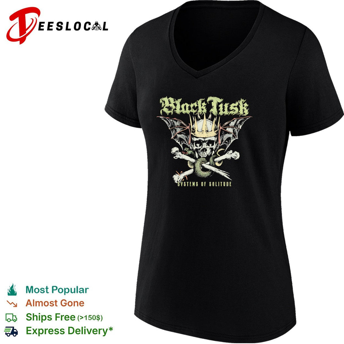 Black Tusk Systems of Solitude Crowned Skull Snake Wings Band Heavy Metal shirt Unisex