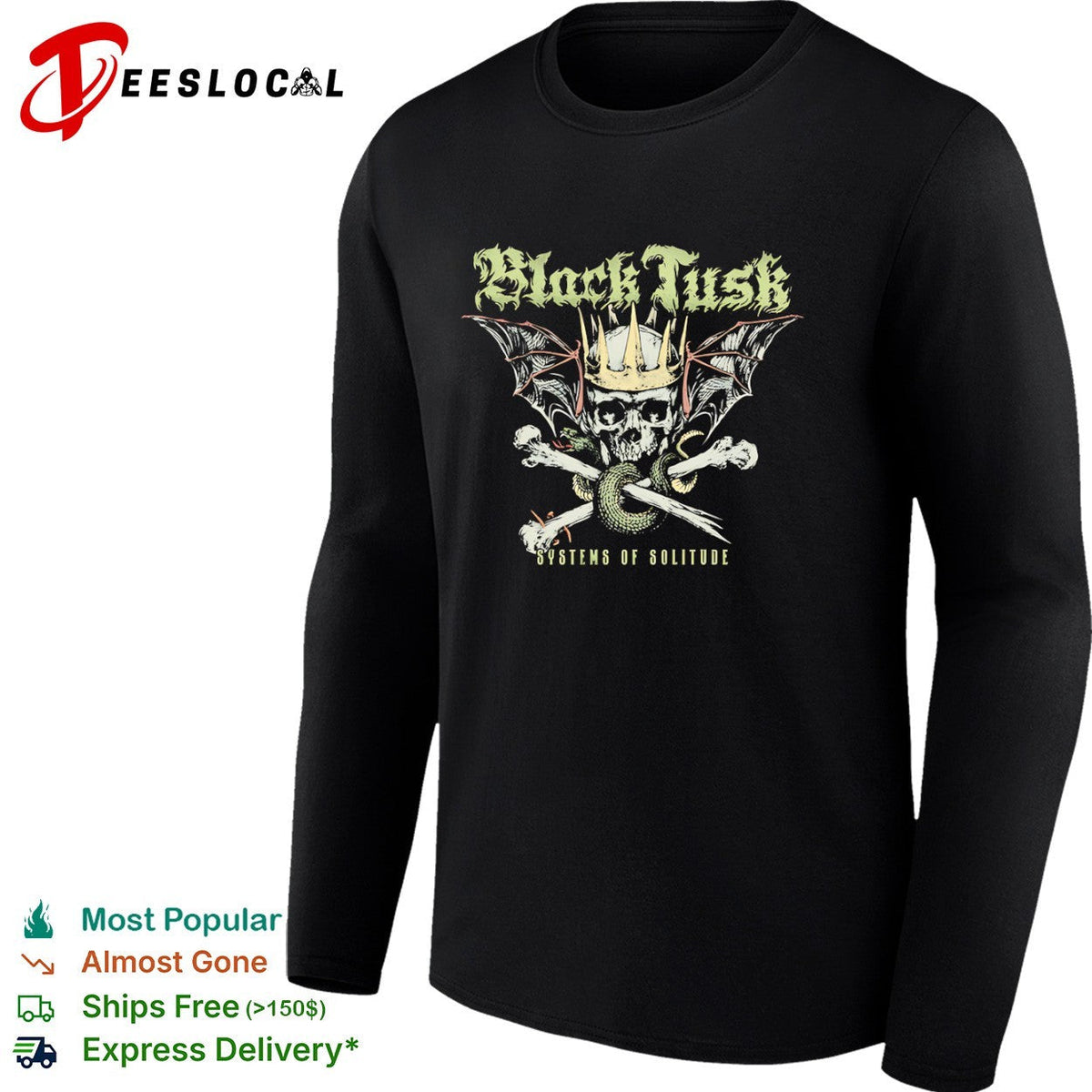 Black Tusk Systems of Solitude Crowned Skull Snake Wings Band Heavy Metal shirt Unisex