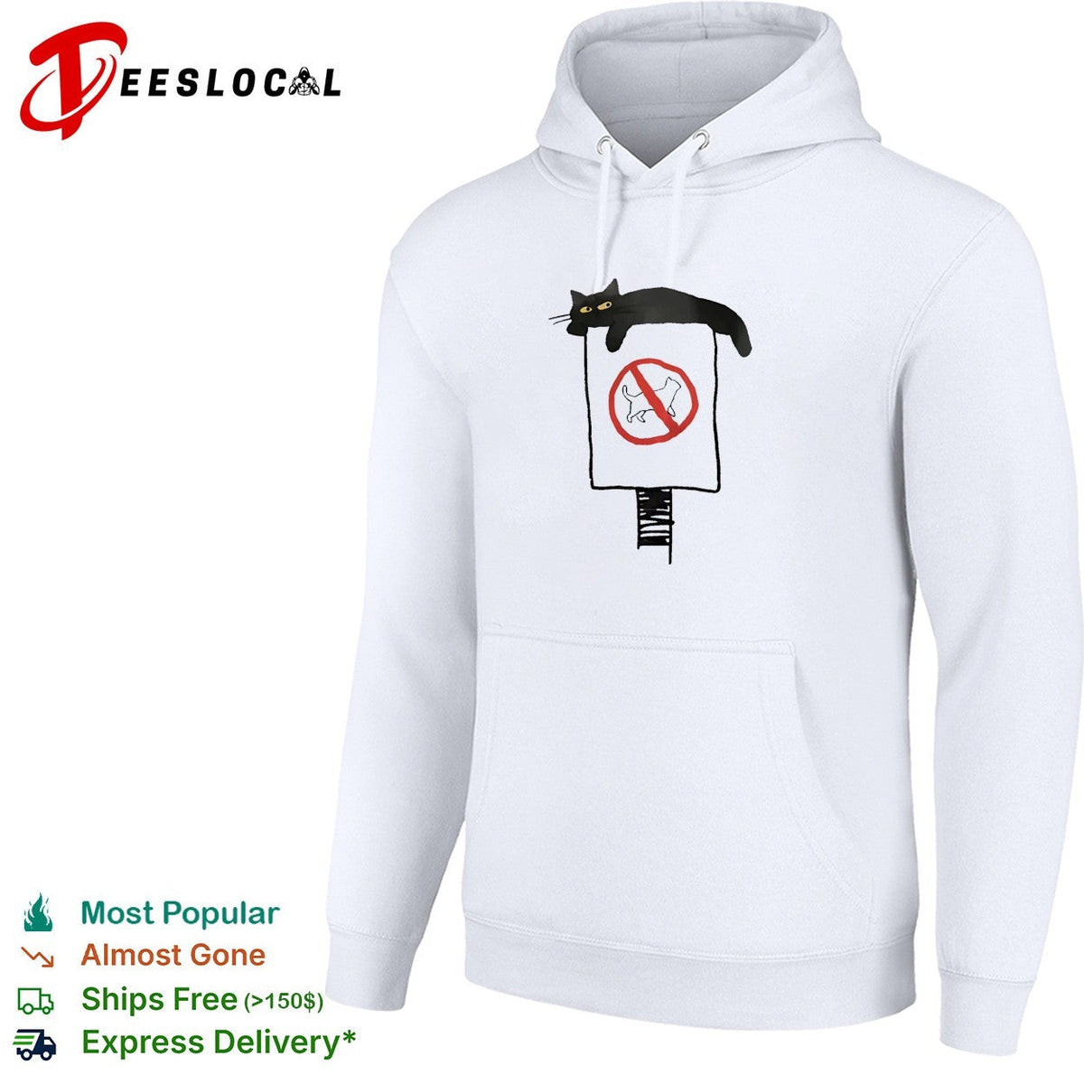 Black cat lounging on no cats allowed sign humor shirt Unisex