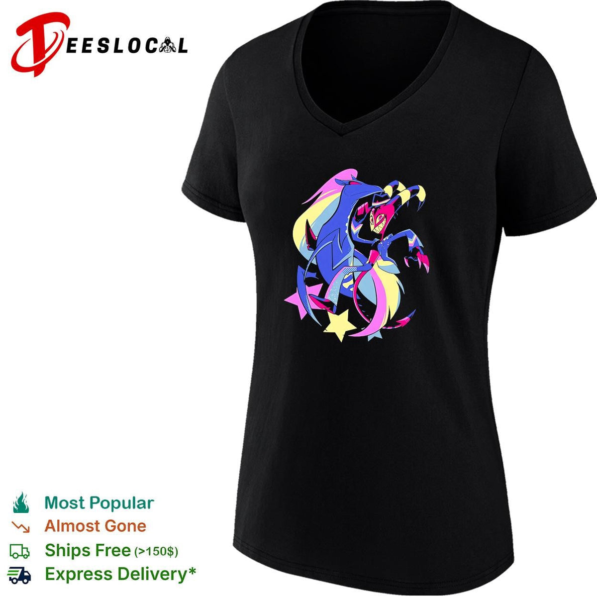 Blitz and Stolas Helluva Boss neon aesthetic stars vibrant fan art shirt Unisex