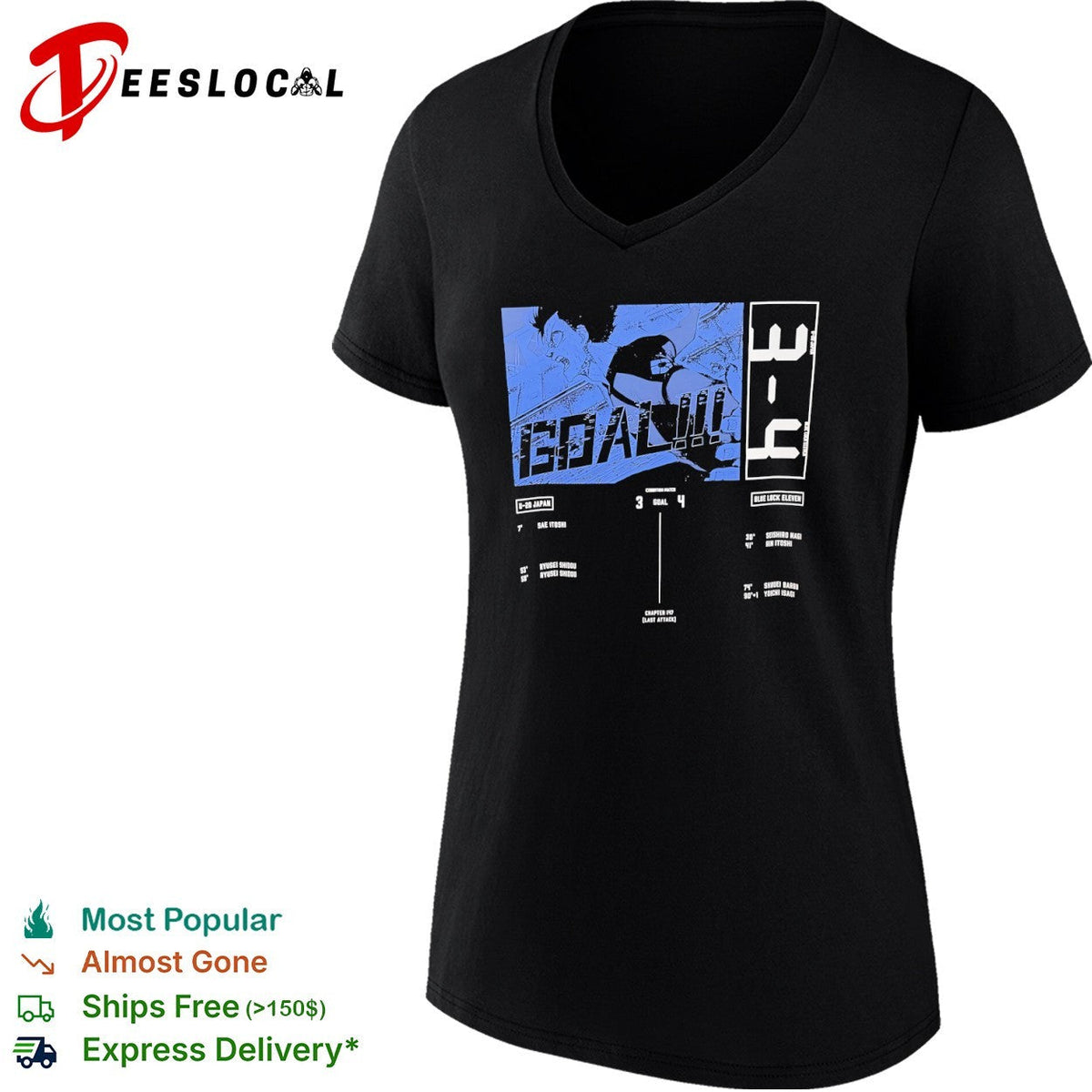 Blue Lock Eleven Yoichi Isagi U 20 Japan Goal 3 4 Chapter 147 Last Attack Anime shirt Unisex