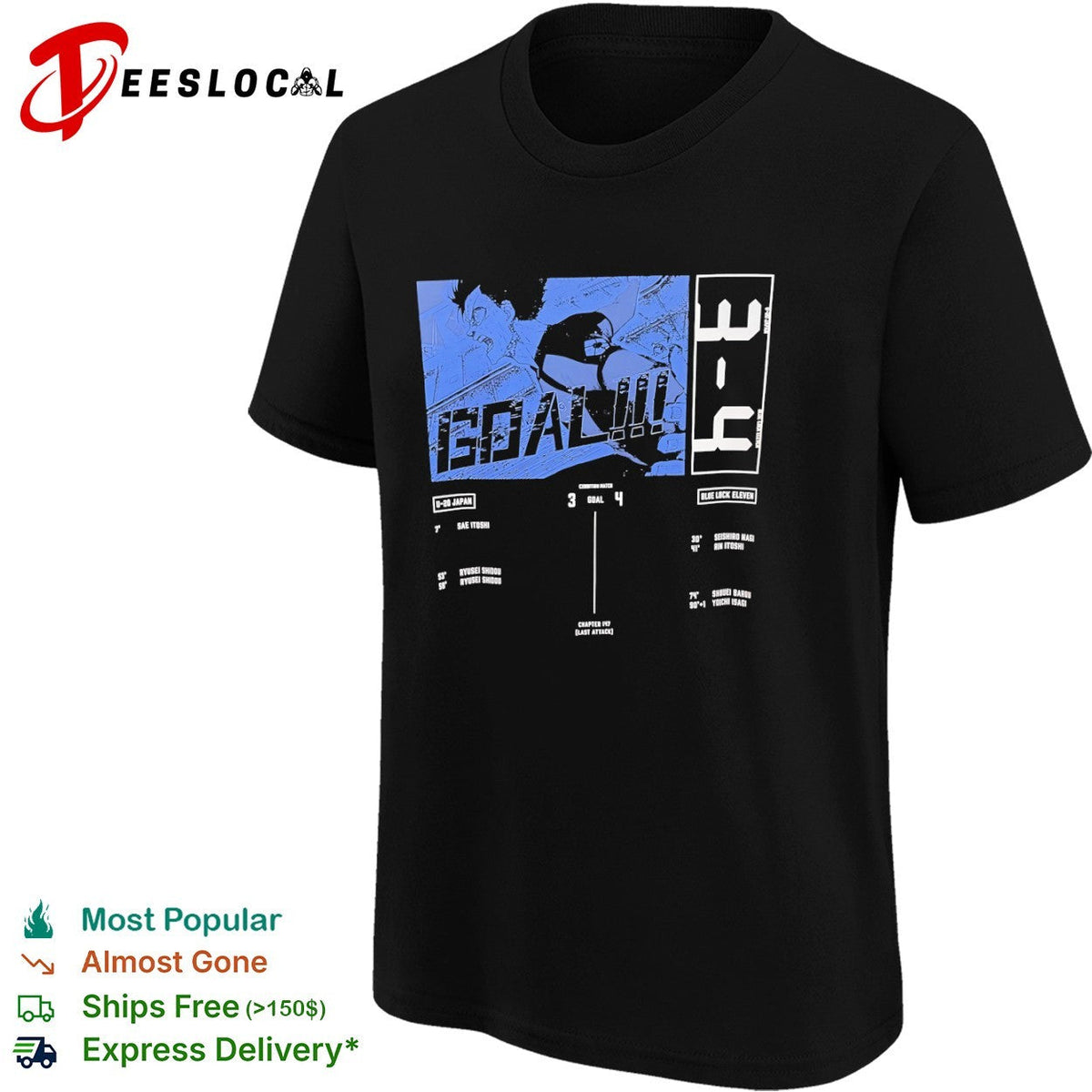 Blue Lock Eleven Yoichi Isagi U 20 Japan Goal 3 4 Chapter 147 Last Attack Anime shirt Unisex