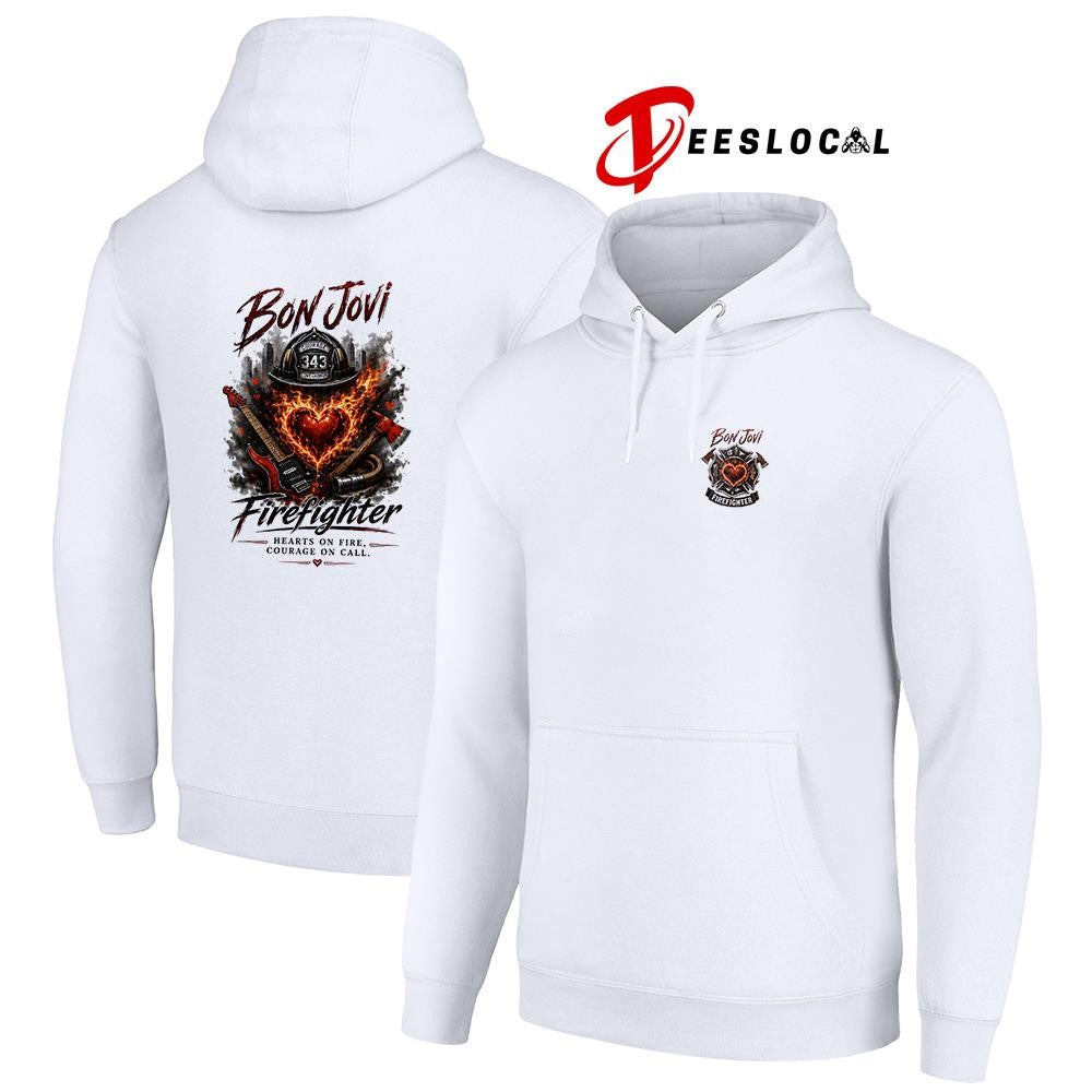 Bon Jovi firefighter heart on fire courage on call graphic shirt Unisex
