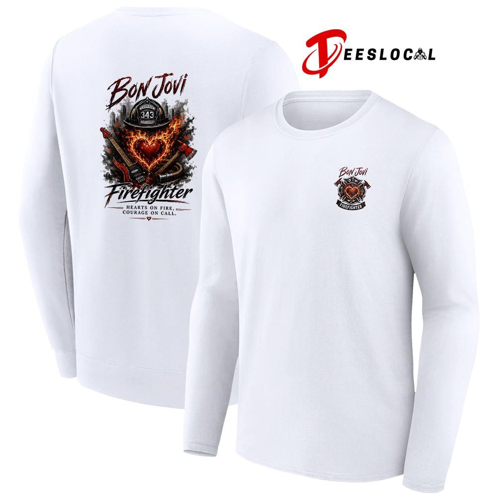 Bon Jovi firefighter heart on fire courage on call graphic shirt Unisex