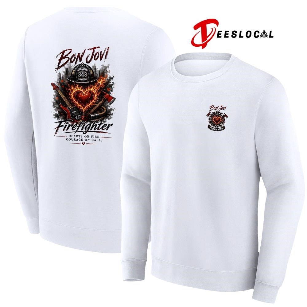 Bon Jovi firefighter heart on fire courage on call graphic shirt Unisex