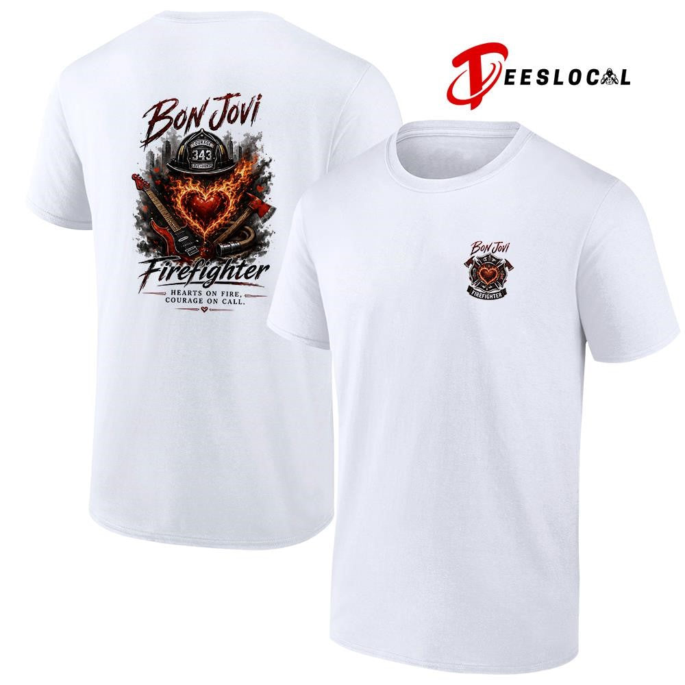 Bon Jovi firefighter heart on fire courage on call graphic shirt Unisex