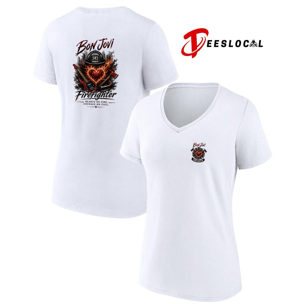 Bon Jovi firefighter heart on fire courage on call graphic shirt Unisex