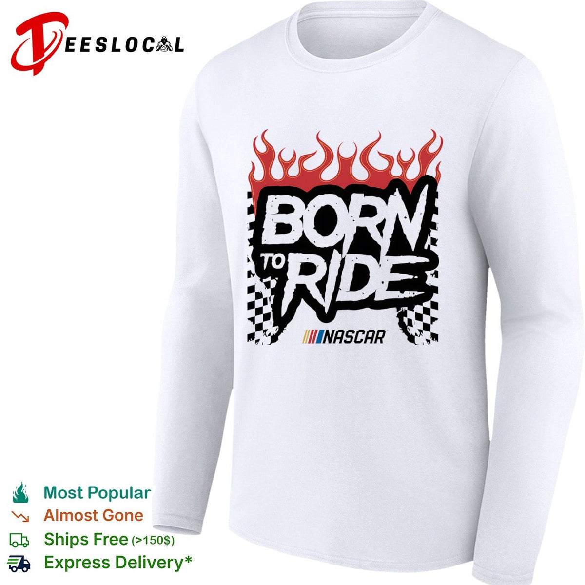Born to Ride NASCAR Flames Checkered Flag shirt Unisex