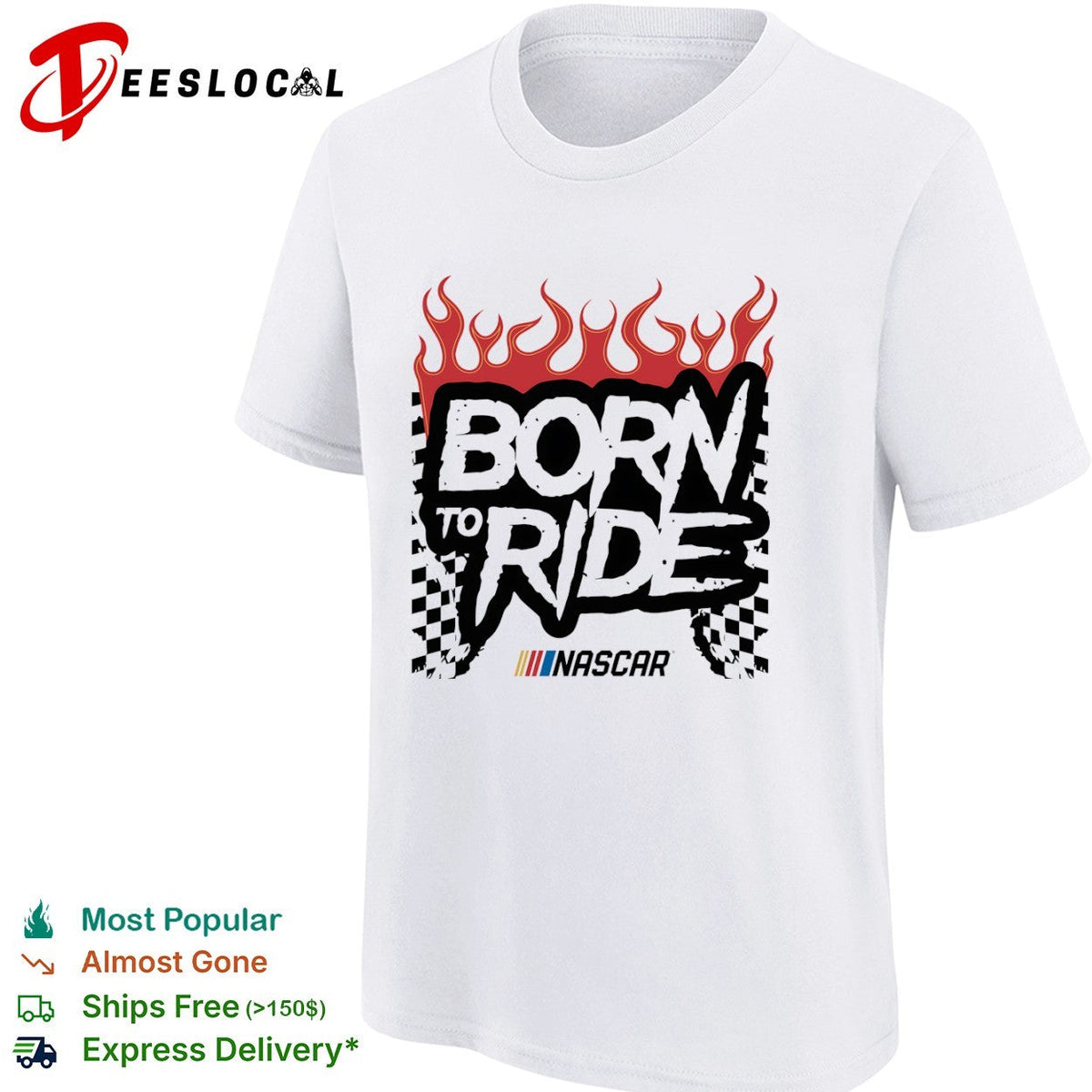 Born to Ride NASCAR Flames Checkered Flag shirt Unisex