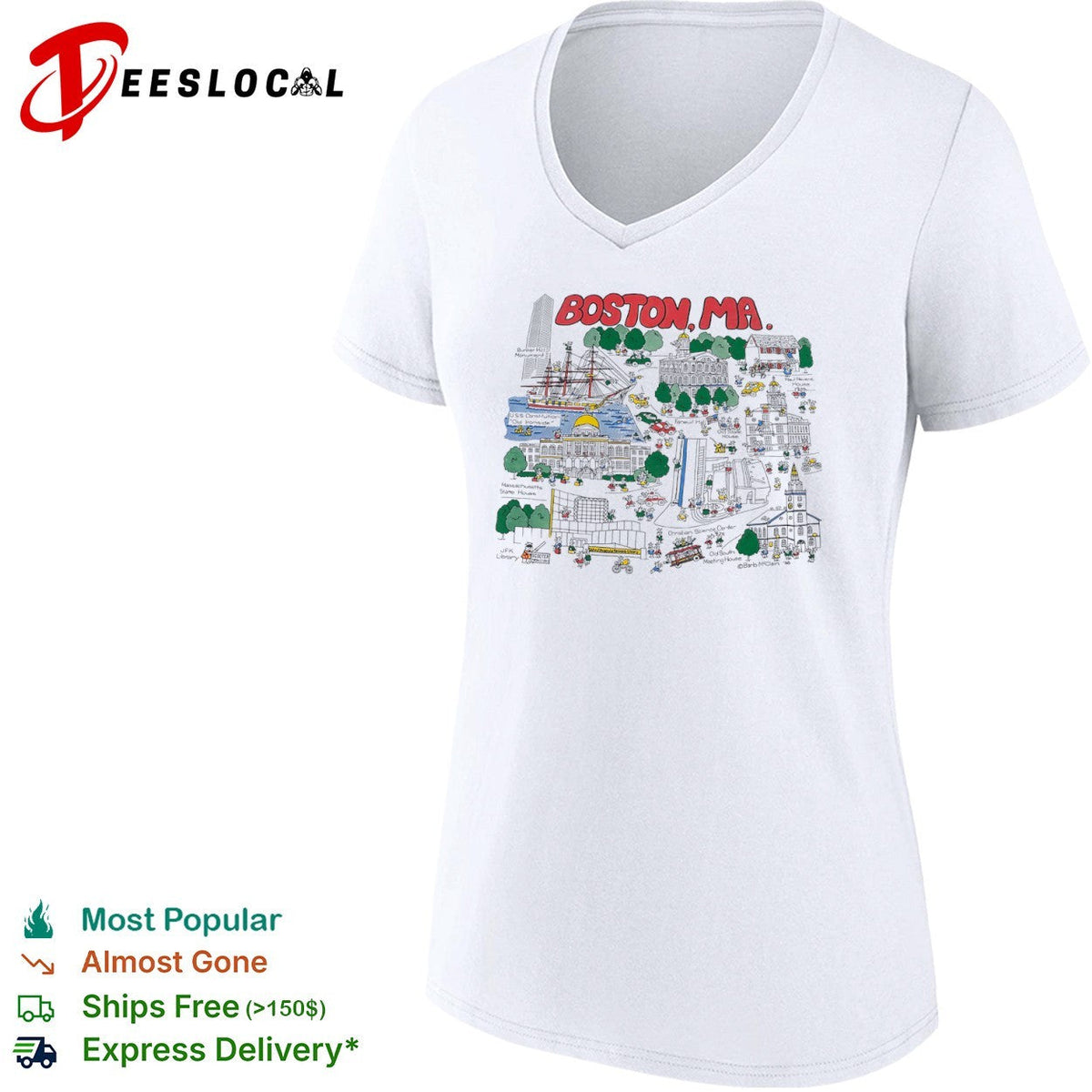 Boston MA Bunker Hill Monument USS Constitution Old Ironside State House shirt Unisex