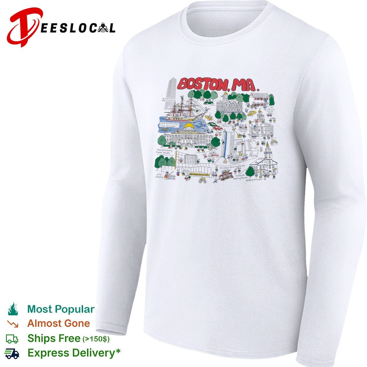 Boston MA Bunker Hill Monument USS Constitution Old Ironside State House shirt Unisex