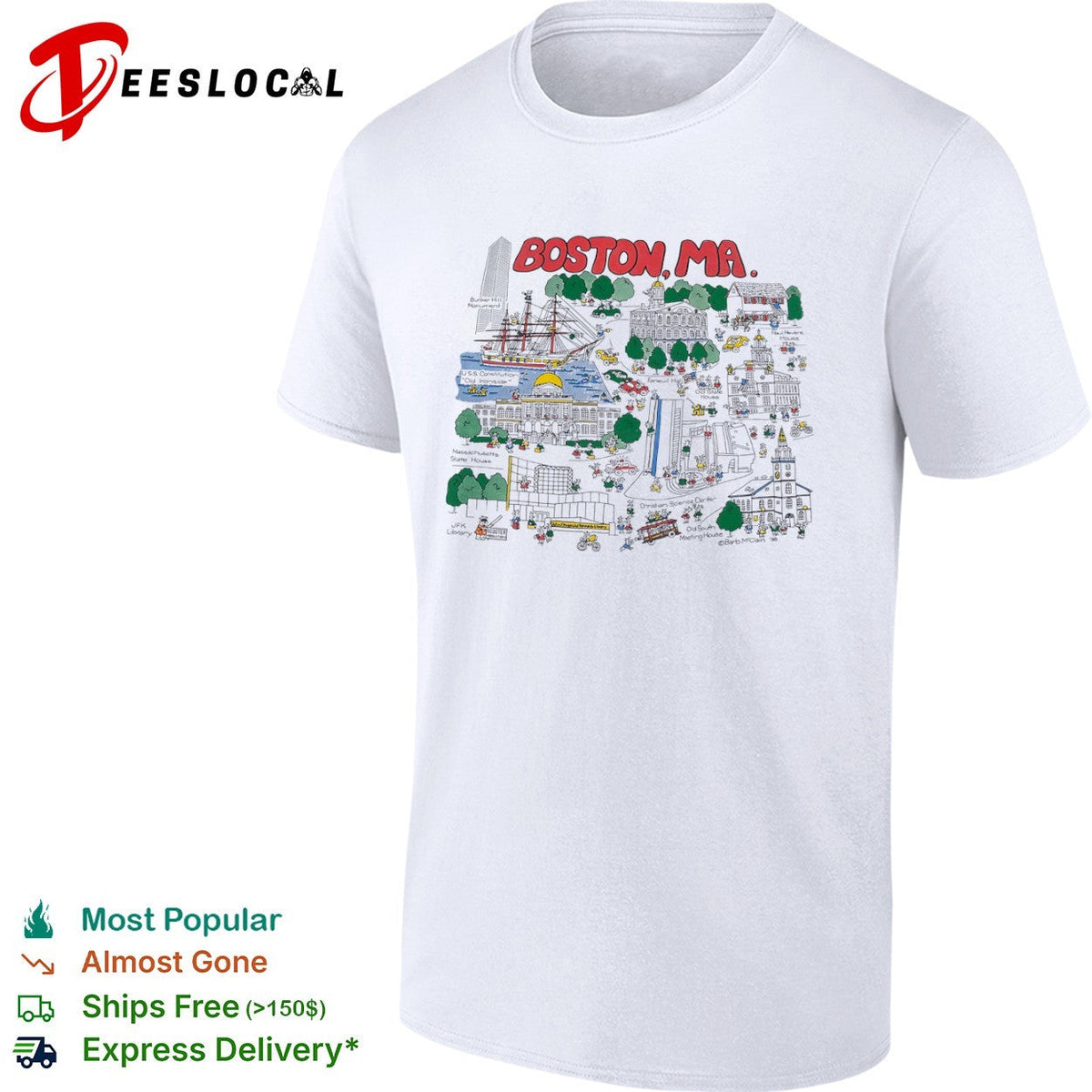 Boston MA Bunker Hill Monument USS Constitution Old Ironside State House shirt Unisex