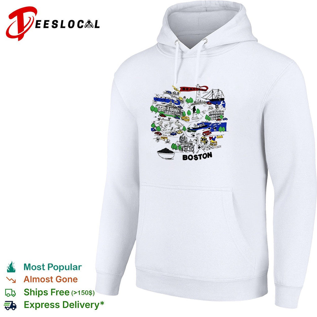 Boston city skyline collage landmarks vintage shirt Unisex