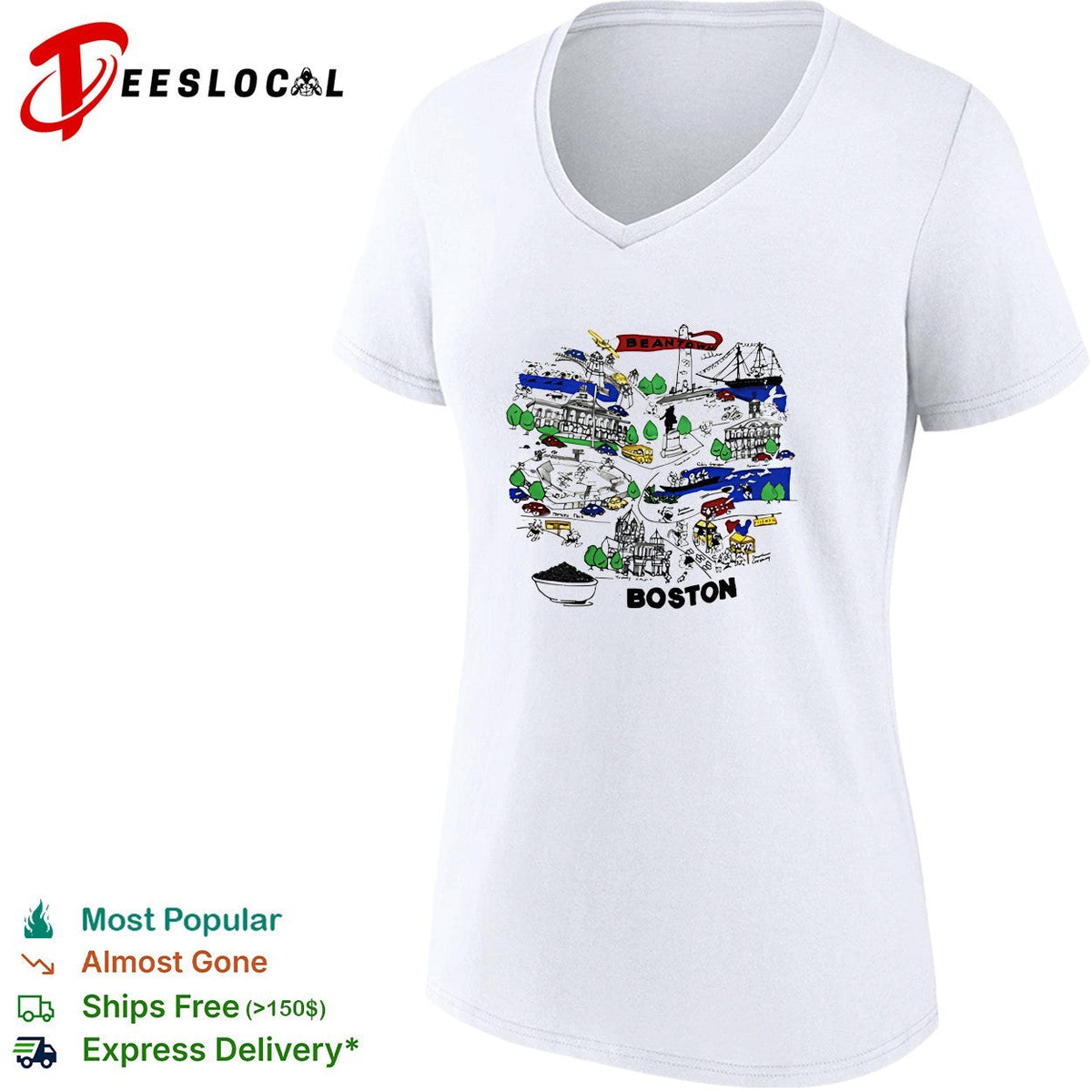 Boston city skyline collage landmarks vintage shirt Unisex