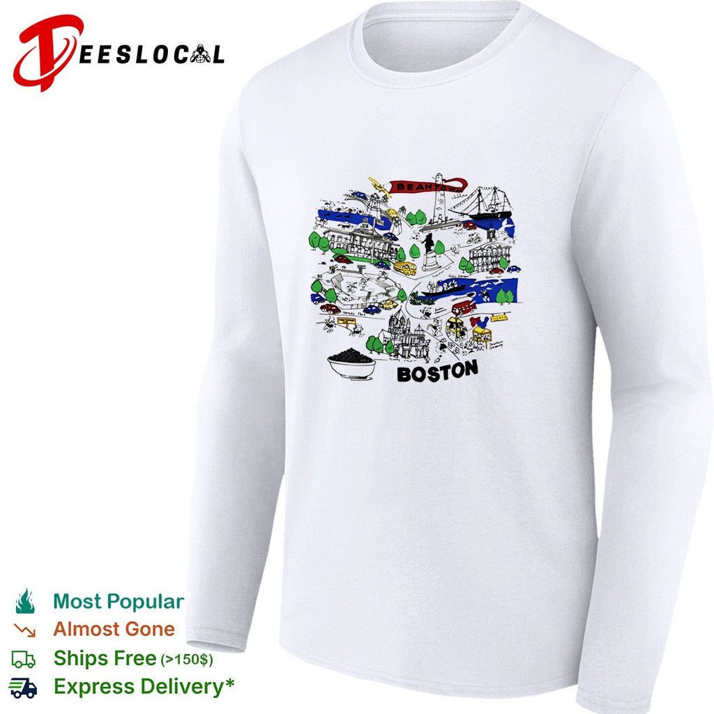 Boston city skyline collage landmarks vintage shirt Unisex