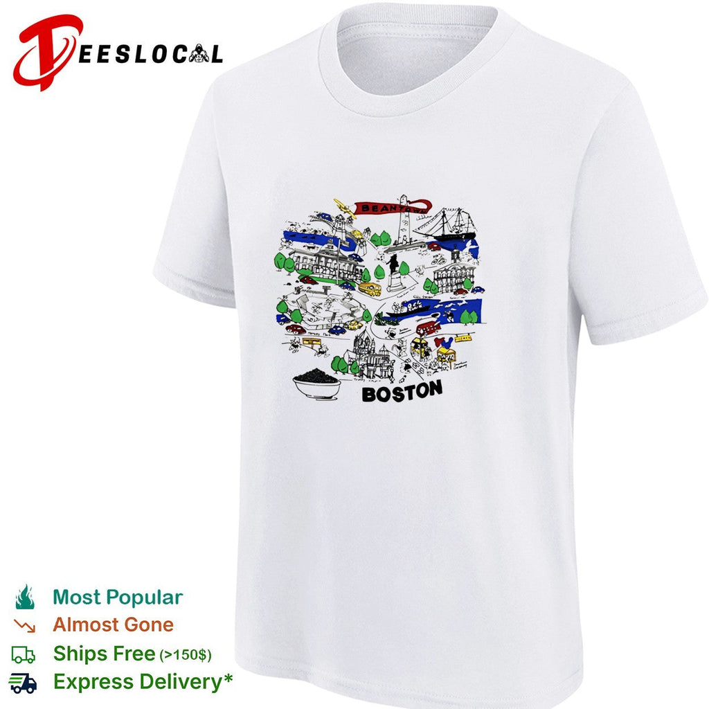 Boston city skyline collage landmarks vintage shirt Unisex