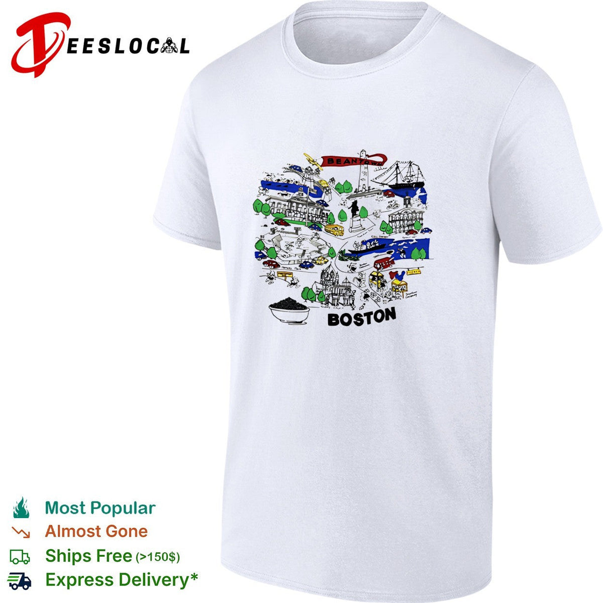 Boston city skyline collage landmarks vintage shirt Unisex