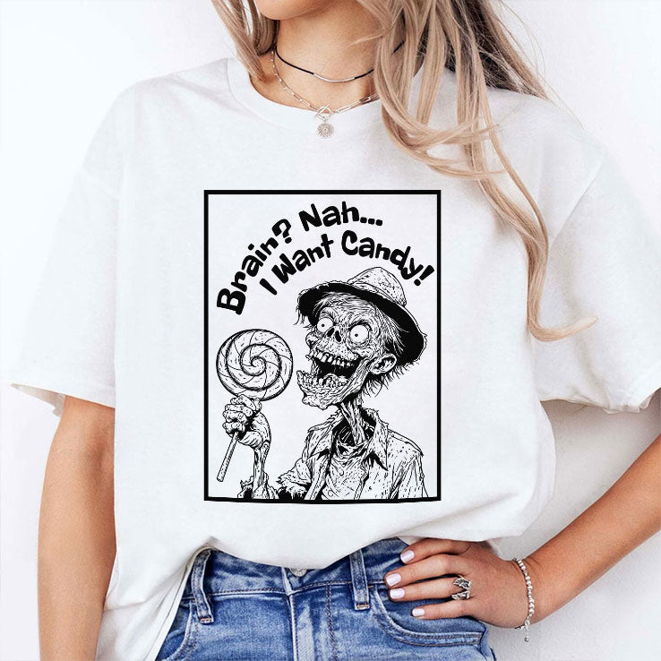 Brain Nah I Want Candy Ghost Halloween Shirt