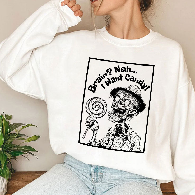 Brain Nah I Want Candy Ghost Halloween Shirt