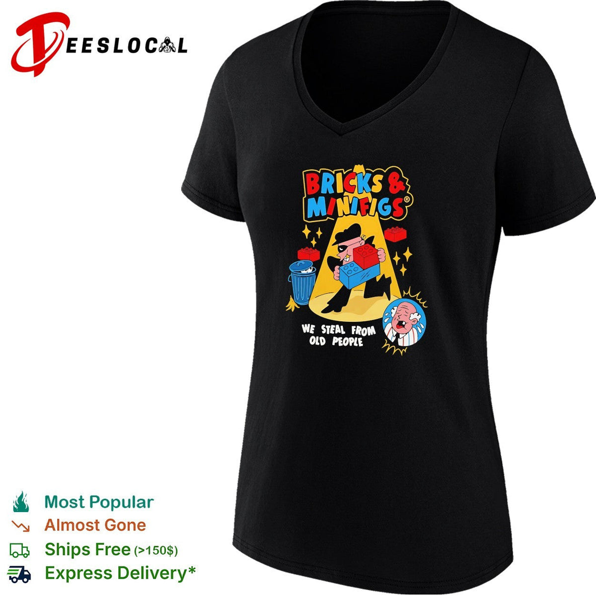 Bricks and Minifigs we steal from old people Lego parody illustration shirt Unisex
