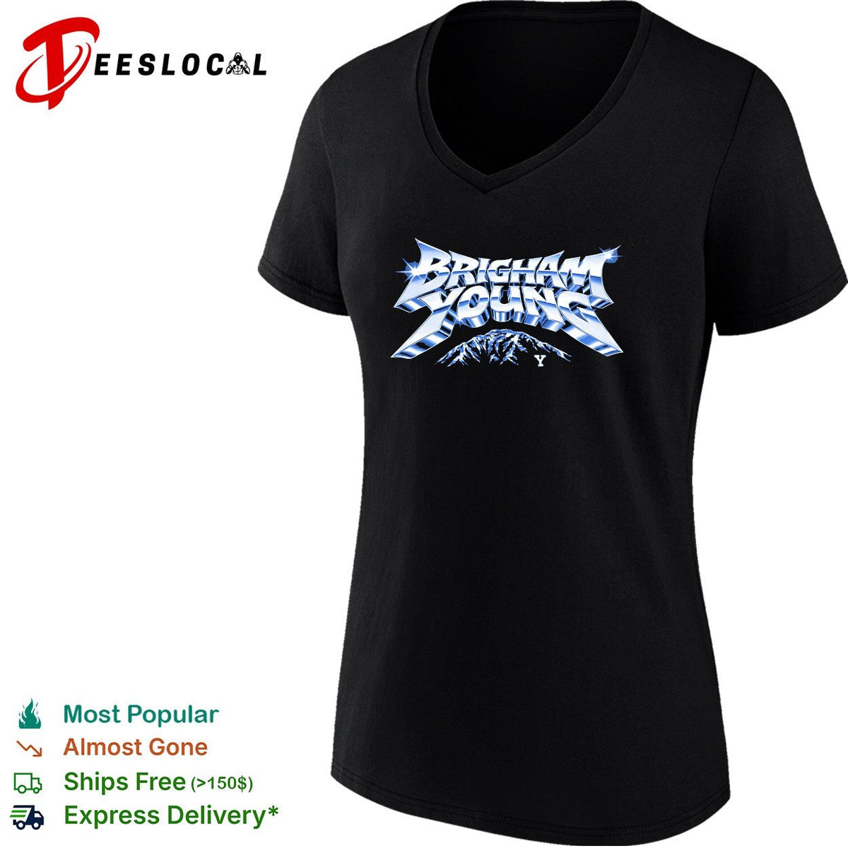 Brigham Young University BYU Mountain Logo Retro 80s Metal Heavy Font graphic shirt Unisex