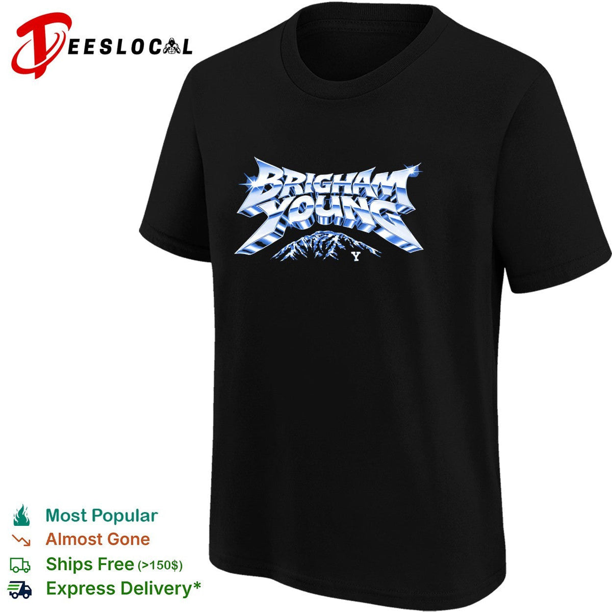 Brigham Young University BYU Mountain Logo Retro 80s Metal Heavy Font graphic shirt Unisex