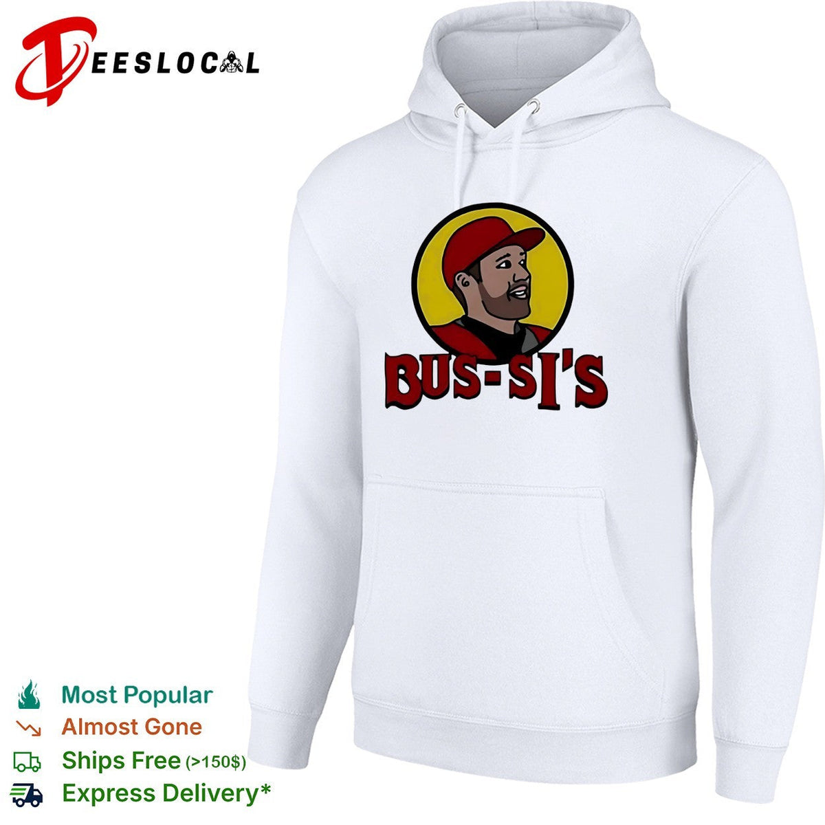 Bus-Si’s baseball player cartoon food chain parody logo white shirt Unisex