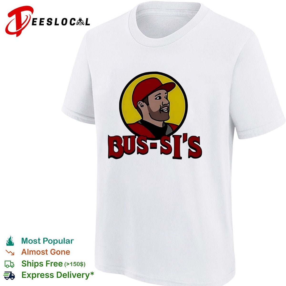 Bus-Si’s baseball player cartoon food chain parody logo white shirt Unisex