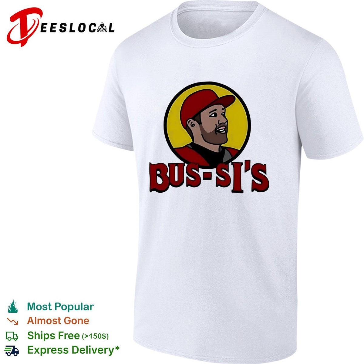 Bus-Si’s baseball player cartoon food chain parody logo white shirt Unisex
