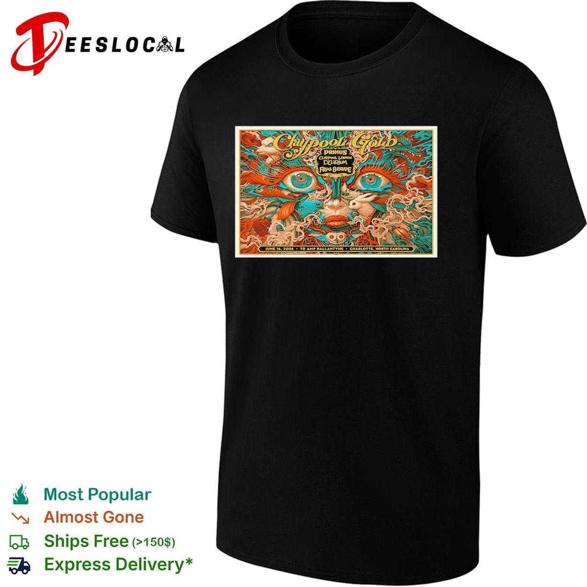 Claypool Gold Primus Claypool Lennon Delirium Frog Brigade June 16 2026 Charlotte poster shirt