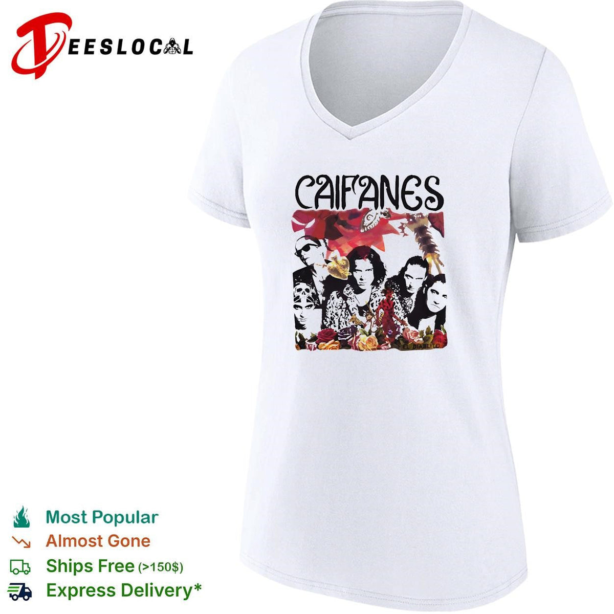Caifanes band portrait collage with floral border illustration graphic shirt Unisex