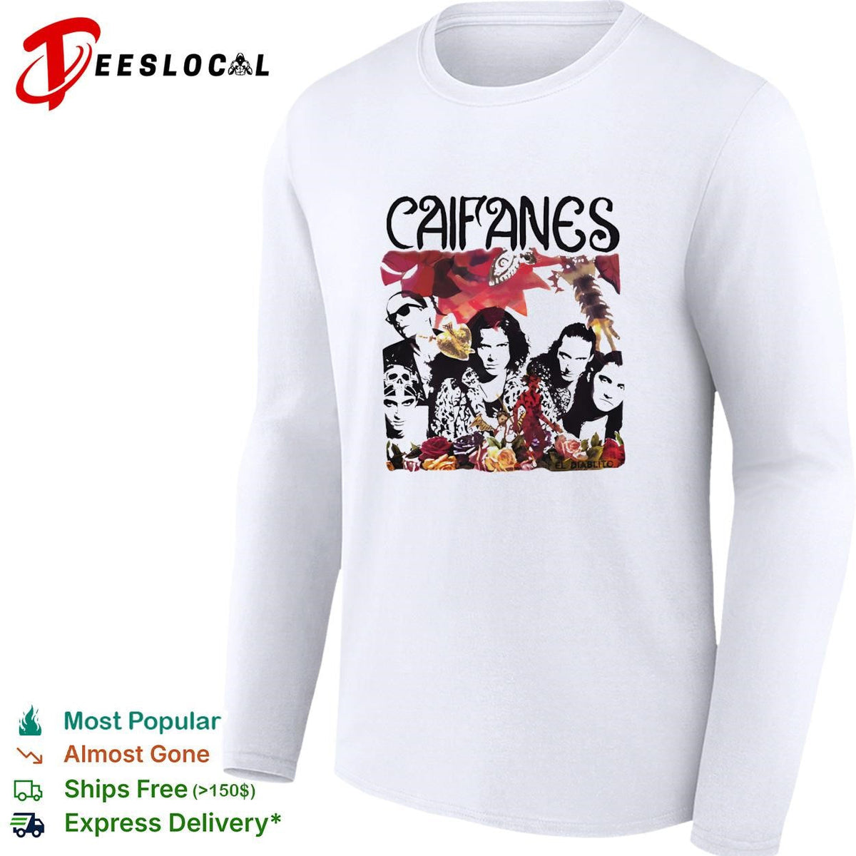 Caifanes band portrait collage with floral border illustration graphic shirt Unisex