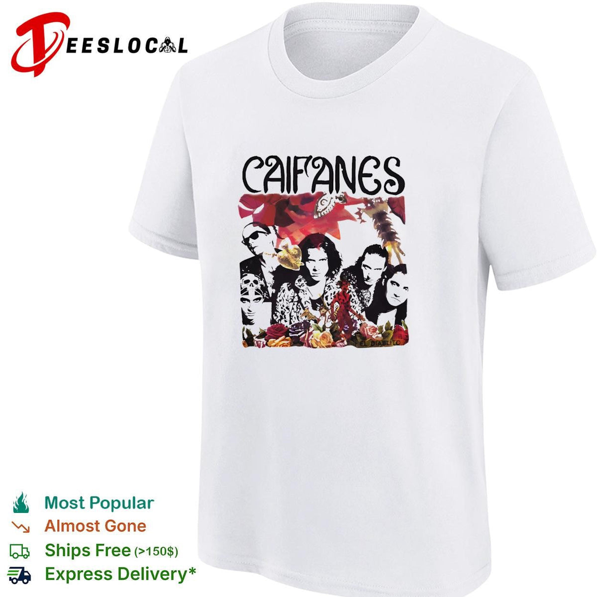 Caifanes band portrait collage with floral border illustration graphic shirt Unisex