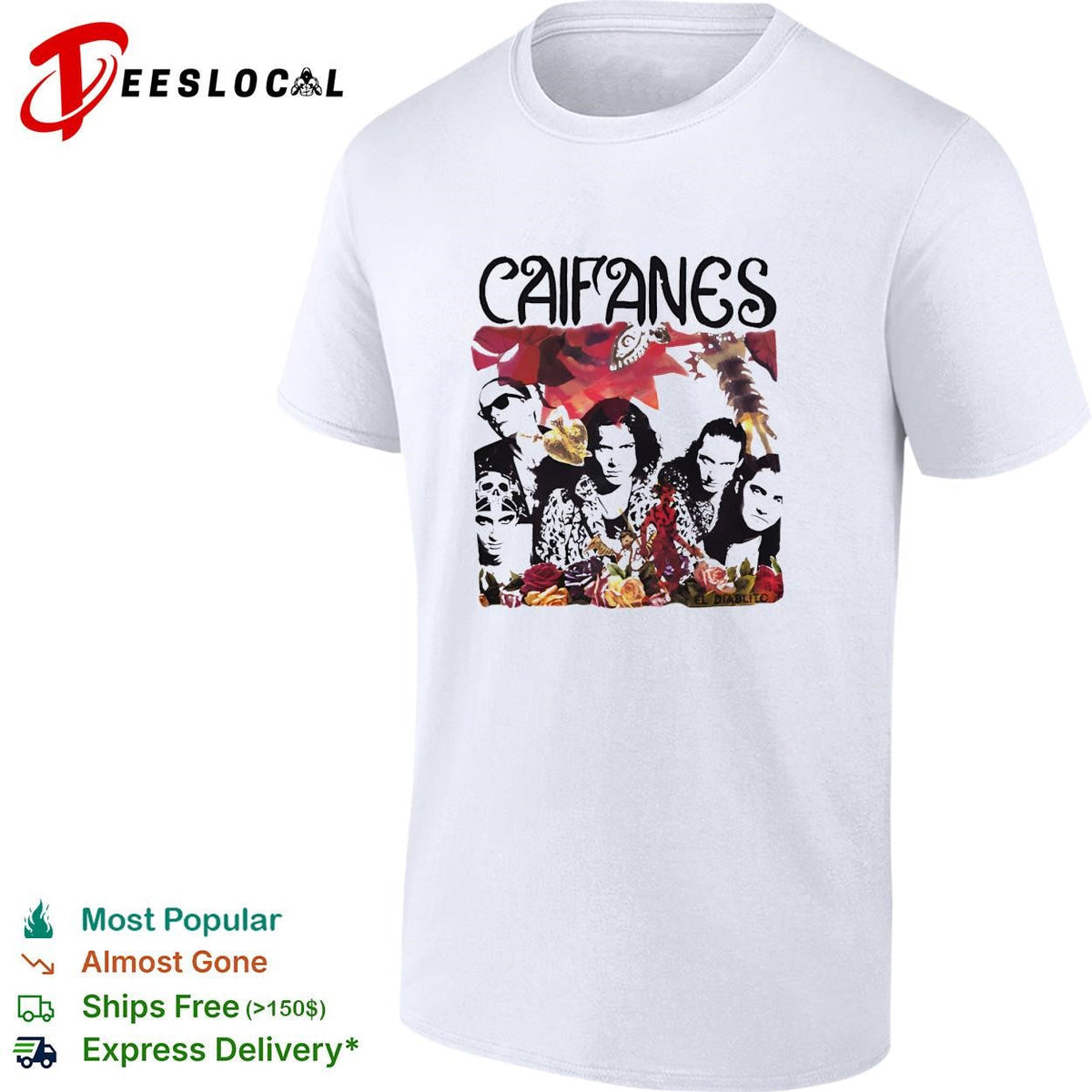 Caifanes band portrait collage with floral border illustration graphic shirt Unisex