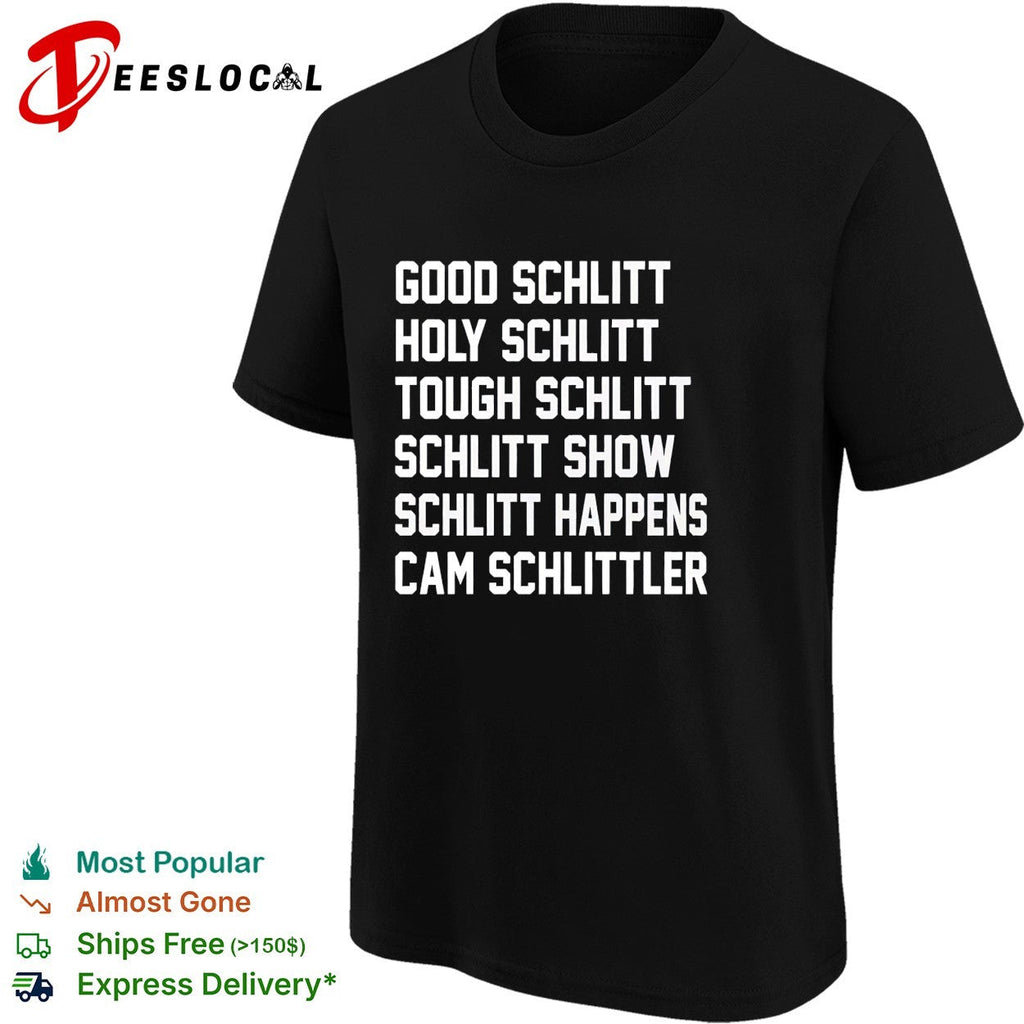 Cam Schlittler hockey player Schlitt happens wordplay bold stacked text fan shirt Unisex