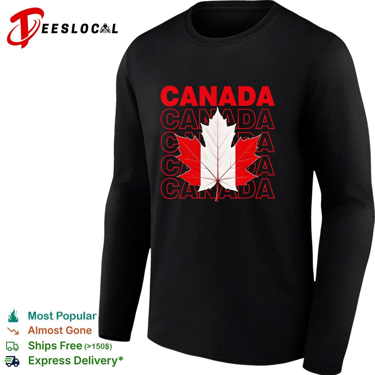 Canada maple leaf bold repeated stacked text shirt Unisex
