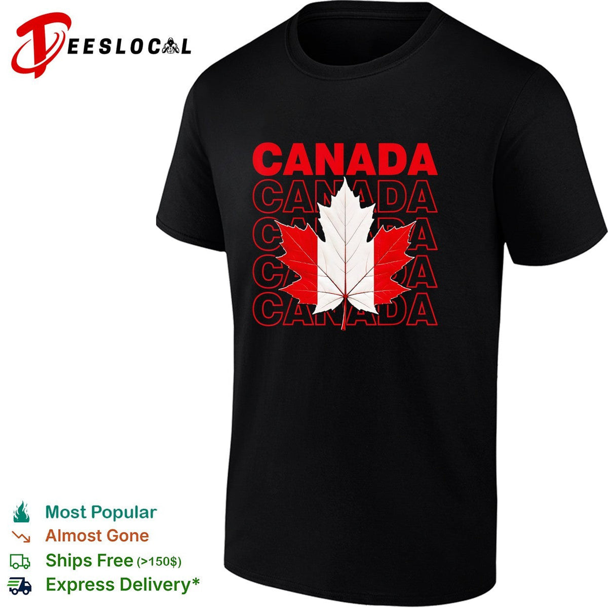 Canada maple leaf bold repeated stacked text shirt Unisex
