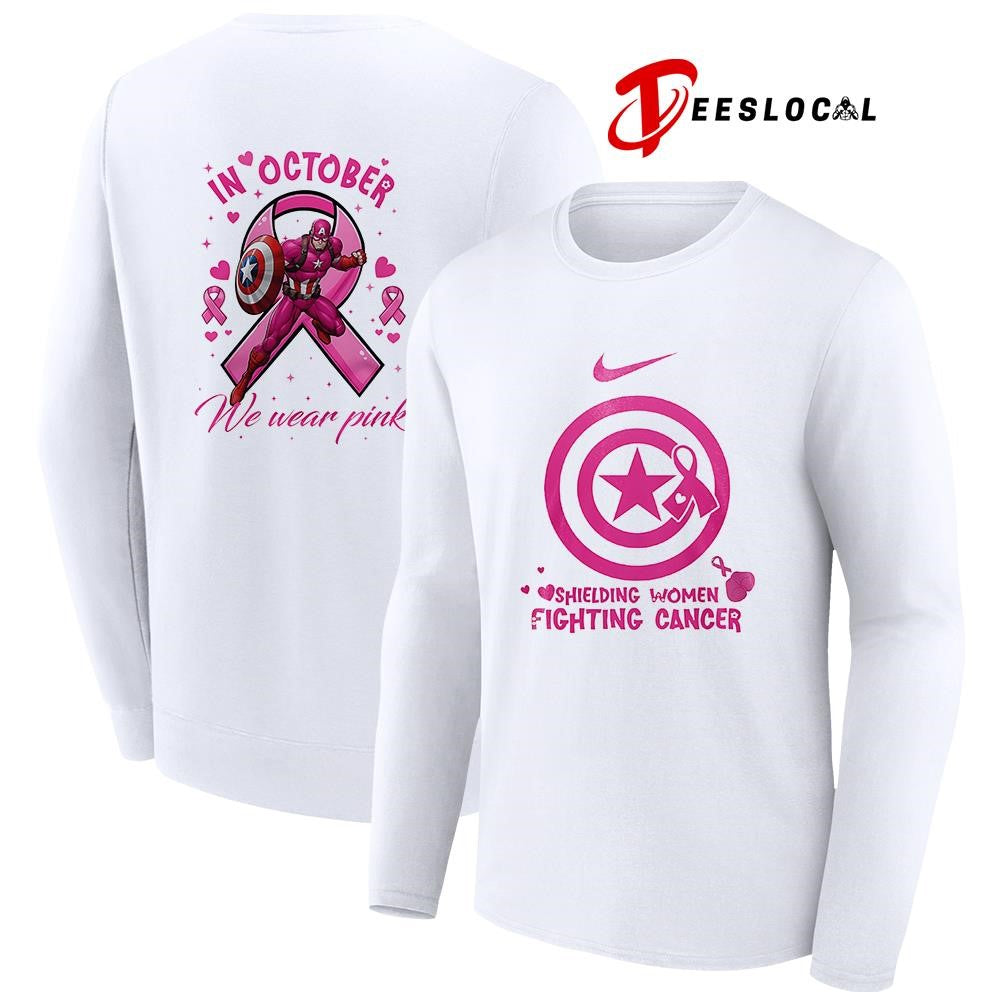 Captain America shielding women fighting cancer in october we wear pink graphic shirt Unisex