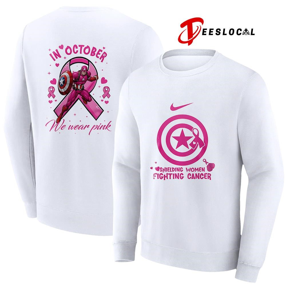 Captain America shielding women fighting cancer in october we wear pink graphic shirt Unisex