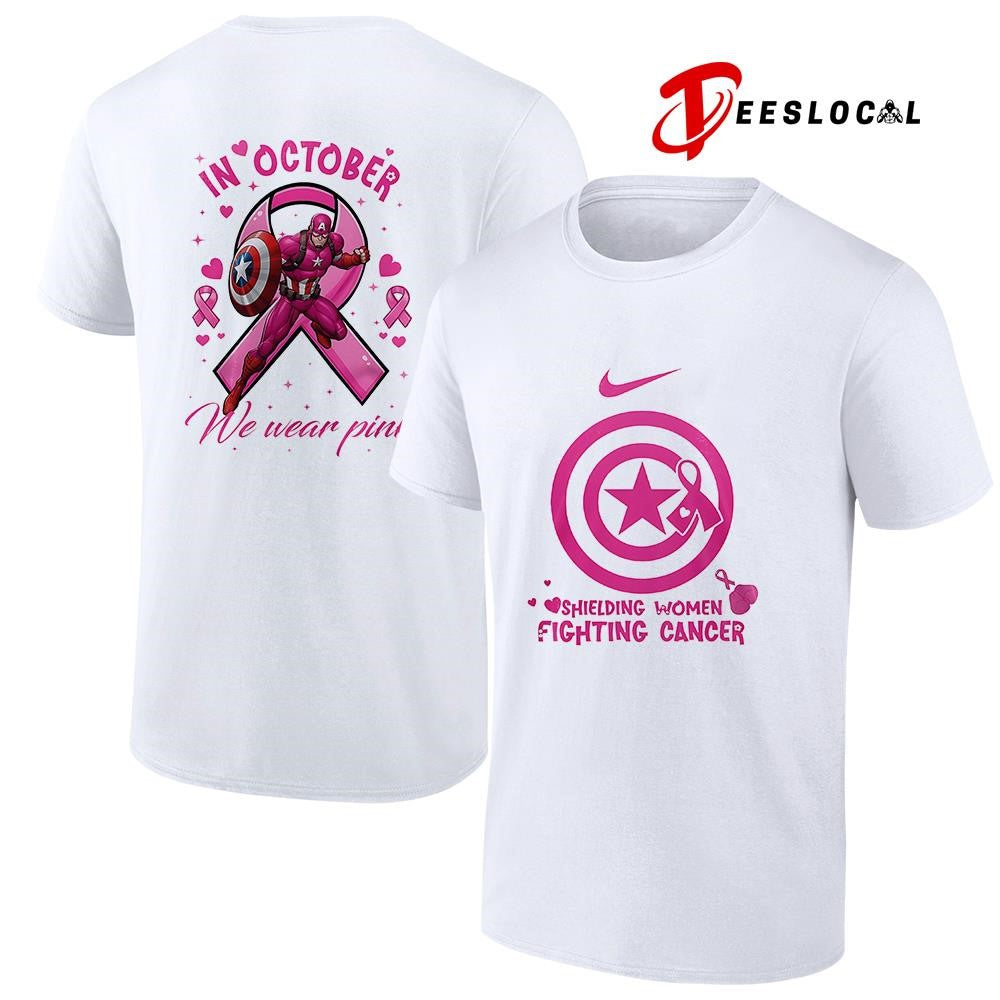 Captain America shielding women fighting cancer in october we wear pink graphic shirt Unisex