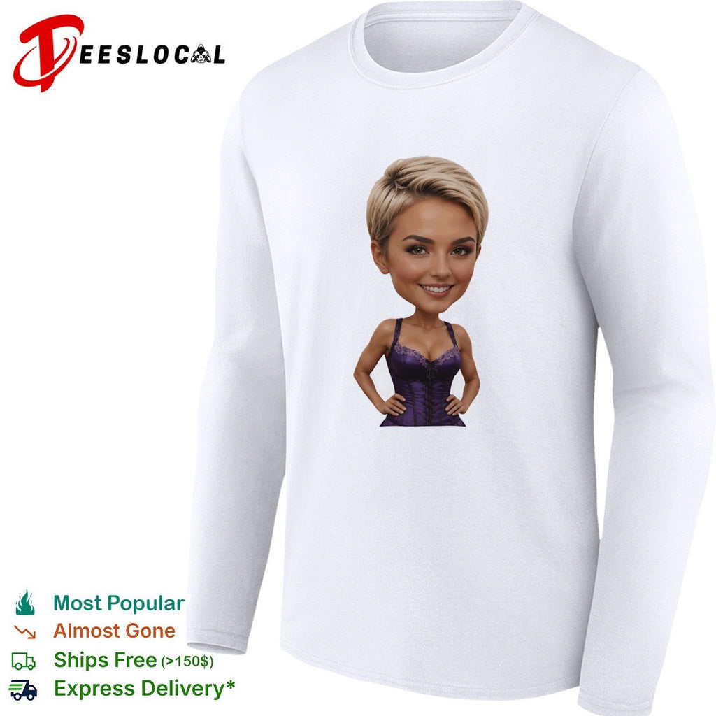 Caricature Blonde Short Hair Purple Corset Body Shape Bobblehead shirt Unisex
