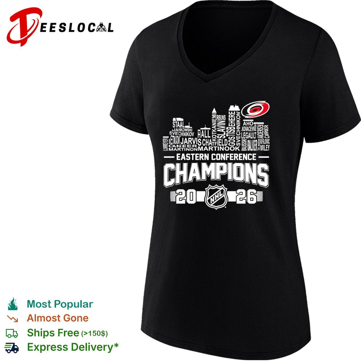 Carolina Hurricanes 2026 Eastern Conference Champions city skyline names shirt Unisex